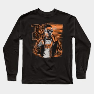 Dynamic Thug Life Design with Black Man Long Sleeve T-Shirt